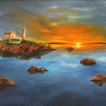 Sunset Lighthouse | Oil on Board · 35.5" x 23.5"